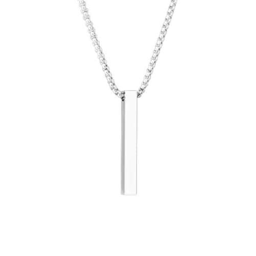 Minimalist Bar Pendant Necklace for Women & Men - Stainless Steel 24" Chain, Gold, Silver, Black, Simple Everyday Jewelry Gift