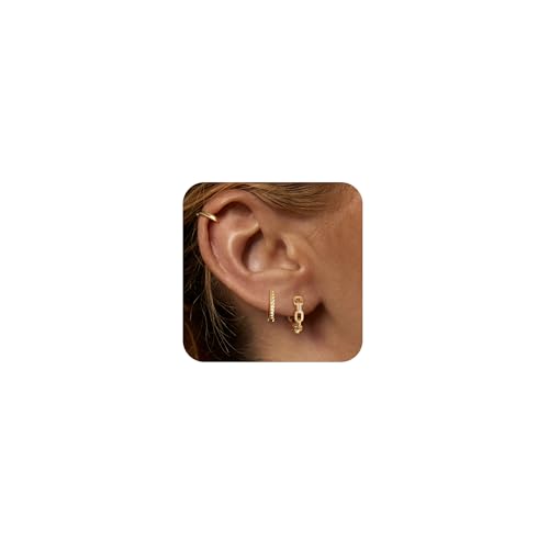 Risamil 3Pairs Gold Hoop Earrings for Women Trendy, 14K Gold Plated Hoops Huggie Earrings Dainty Chunky Earring Stacks Cute Earring Set Gold Jewelry Set for Women Gifts Fashion Accessories - color: 3 pair gold earrings4