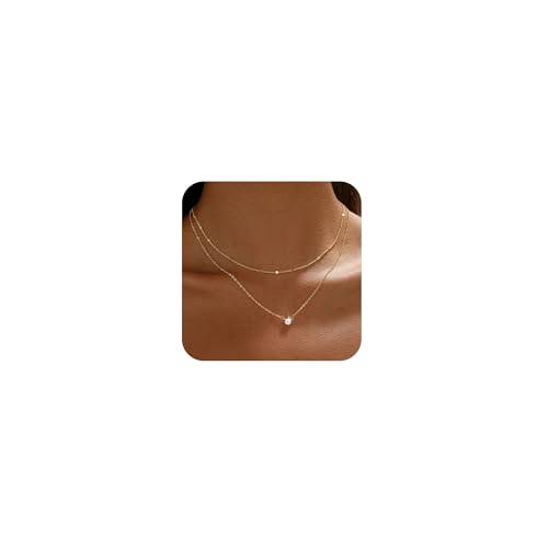 Layered Gold Necklace Set for Women Dainty Waterproof Cute Choker | 14K Gold Plated Minimalist Non Tarnish Lightweight CZ Pendant Pearl Twist Paperclip Chain Jewelry Gifts - style: 2PCS-Dotchain zircon-GD