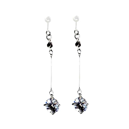 Drop Cubic Zirconia Invisible Clip On Earrings for Women Not Pierced Gold Teardrop Sqaure CZ Crystal Dangle Gold Silver Comfortable Clip On Earrings Bridal Wedding Prom - color: Screw-Back Round Silver