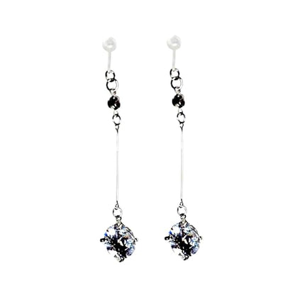 Drop Cubic Zirconia Invisible Clip On Earrings for Women Not Pierced Gold Teardrop Sqaure CZ Crystal Dangle Gold Silver Comfortable Clip On Earrings Bridal Wedding Prom - color: Screw-Back Round Silver