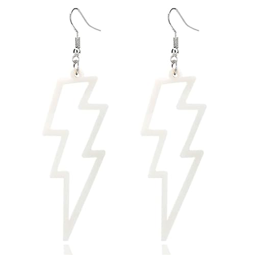 ONLYJUMP Acrylic Exaggerated Lightning Earrings Statement Punk Retro Geometric Delicate Neon Personalized Earrings Accessory Jewelry for Women - color: White