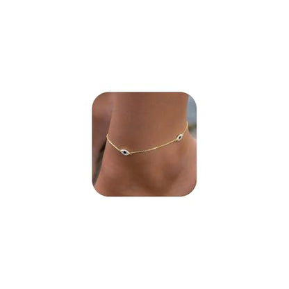 Rotnso Anklets for Women 14K Gold Silver Plated Ankle Bracelets Trendy Waterproof Boho Anklets Set Adjustable Dainty Cute Diamond Beaded Heart Non Tarnish Summer Beach Jewelry Gift - style: Evil Eye Diamond-GD