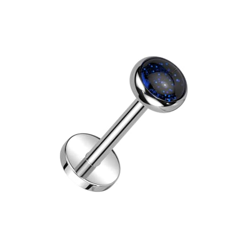 Pierced Owl 18GA ASTM F-136 Implant Grade Titanium Threadless Push-In Bezel Set Natural Stone Flat Back Stud - style: Blue Sand