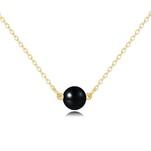 KECHO 14K Real Gold Beads Pendant Necklace Solid Yellow Gold Jewelry Anniversary Birthday Gifts for Women - color: Black Onyx 1