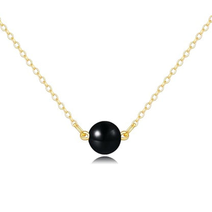 KECHO 14K Real Gold Beads Pendant Necklace Solid Yellow Gold Jewelry Anniversary Birthday Gifts for Women - color: Black Onyx 1