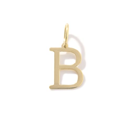 14K Solid Gold Initial Letter Charm Pendant for Women - Personalized Block Letter Add On Charm (A to Z All Letters) - color: B