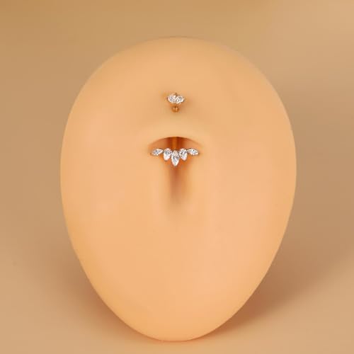 Gold Belly Button Ring, Titanium Dangle Floating Navel Piercing Jewelry - color: Gold-Lotus-10mm