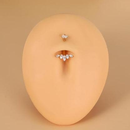 Gold Belly Button Ring, Titanium Dangle Floating Navel Piercing Jewelry - color: Gold-Lotus-10mm