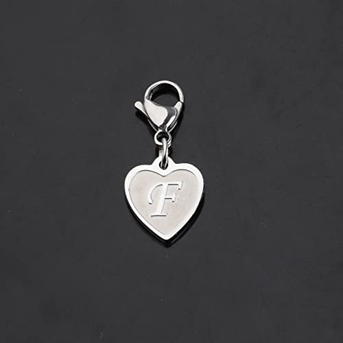 FAADBUK Initial Letter A-Z Alphabet Heart Charms for Jewelry Bracelet Keychain Necklace Initial Stainless steel Clasp Clip on Charm - color: intial F