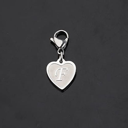 FAADBUK Initial Letter A-Z Alphabet Heart Charms for Jewelry Bracelet Keychain Necklace Initial Stainless steel Clasp Clip on Charm - color: intial F