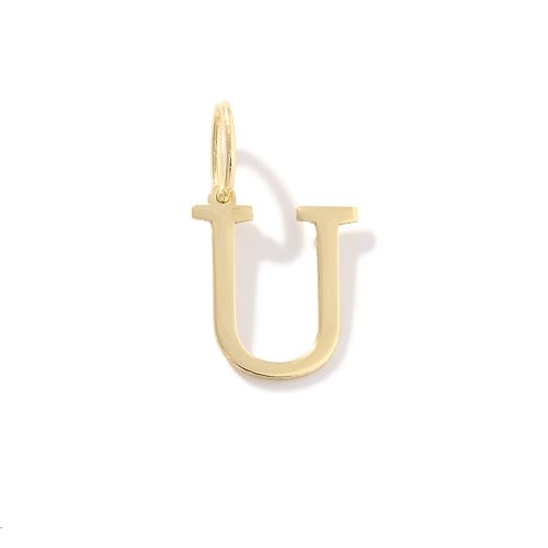 14K Solid Gold Initial Letter Charm Pendant for Women - Personalized Block Letter Add On Charm (A to Z All Letters) - color: U