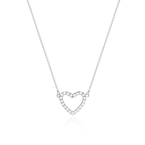Zeffy Dainty Gold Heart Necklace for Women Trendy 14K Gold/Silver Plate Cute Heart Pendant Choker Necklaces Gold Love Heart Chain Necklace for Women Dainty Gold Jewelry Gifts for Women - style: CZ Open Heart Necklace-Silver