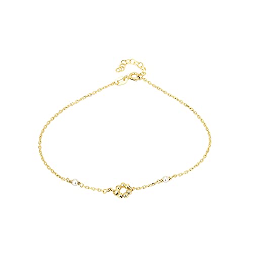 Vanbelle 18K Gold Plated Jewelry - Beaded Round Charm Anklet with White Faux Pearl - Stylish Designer Foot Jewelry - Unique Elegant Beautifully Designed Anklet for Women - 9" long + 1" extender