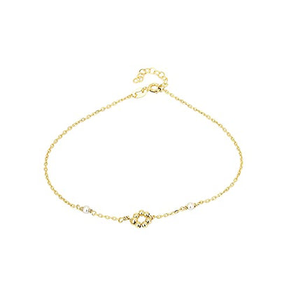 Vanbelle 18K Gold Plated Jewelry - Beaded Round Charm Anklet with White Faux Pearl - Stylish Designer Foot Jewelry - Unique Elegant Beautifully Designed Anklet for Women - 9" long + 1" extender