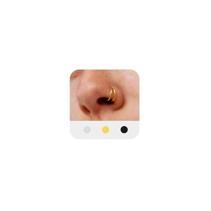 Double Hoop Nose Ring - Silver Gold Diamond 316L Surgical Steel Cartilage Earring Helix Hoops 20g 18g 16g - color: double hoop gold