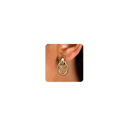 FIBO STEEL 1 Pair Clip On Earrings for Women Non Pierced Ears | Chunky Knot Link, Geometric Statement Colorful Dangle Clip Earrings, Trendy Jewelry Gift - color: Link 14K Gold Plated