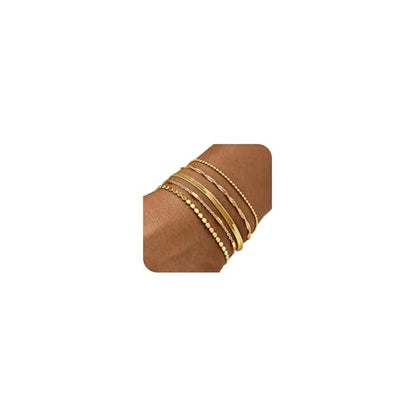 Gold Bracelets for Women, 14K Gold Plated Stackable Bracelet Stack Set Adjustable Charm Small Square Chain Snake Link Layered Waterproof Jewelry Sets Gifts - color: Bracelets-1 Gold