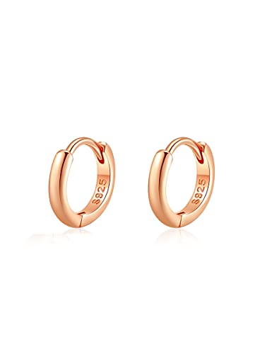Mini Tiny Huggie Hoop Earrings Top Upper Ear Cartilage Forward Helix Cuff Plain Simple 925 Sterling Silver Gold 9mm 8mm 7mm 6mm 5mm Hoop Earrings - color: Rose Gold-7mm