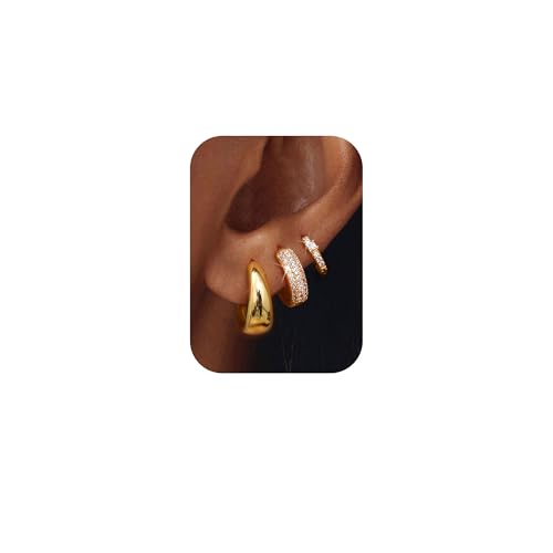 ORAZIO Small Gold Hoop Earrings for Women Hypoallergenic 14K Gold Plated Chunky Huggie Earring Sets for Multiple Piercing Dainty Earing Stacks Set Cute Silver Cartilage Jewelry Trendy Gifts - style: 14K Gold Plated-Classic