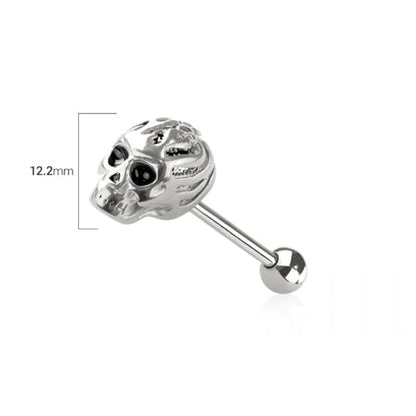 Pierced Owl 14GA 316L Stainless Steel Skull Head Tongue Barbell - style: Silver Tone