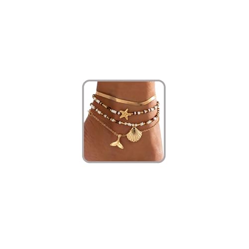 Ankle Bracelets for Women Gold Anklets for Women Waterproof Beach accessories Summer Foot Jewelry Bell Pink Blue White Silver Flower Ankelts for Women Plus Size Anklet Bracelet for Big Ankles Hawaiian Beach Jewelry - color: Style 2 - 4-layer herringbone f