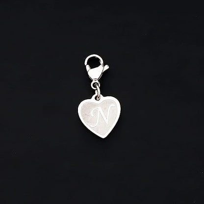 FAADBUK Initial Letter A-Z Alphabet Heart Charms for Jewelry Bracelet Keychain Necklace Initial Stainless steel Clasp Clip on Charm - color: intial N