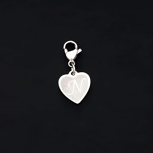 FAADBUK Initial Letter A-Z Alphabet Heart Charms for Jewelry Bracelet Keychain Necklace Initial Stainless steel Clasp Clip on Charm - color: intial N