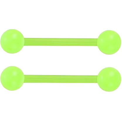Glow in the Dark Barbell Piercing Kit for Women Men Acrylic Cute Nipple Bars Hypoallergenic 14 G Tongue Piercings Ring Set Long Body Jewelry Flexible Jewellery 2 pcs Size 16 MM - color: Green