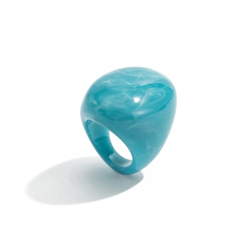 Women's Chunky Statement Resin Ring - Big Acrylic Fashion Jewelry with Marble/Amber Pattern, Lightweight Retro Ring for Daily/Party Wear - color: Blue