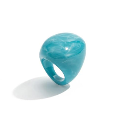 Women's Chunky Statement Resin Ring - Big Acrylic Fashion Jewelry with Marble/Amber Pattern, Lightweight Retro Ring for Daily/Party Wear - color: Blue