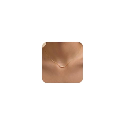 Tewiky Pendant Necklace for Women 14k Gold Plated Chain Choker Necklaces | Dainty Necklaces,Aesthetic Simple Necklace,Jewelry Gifts for Women - color: 3pearl choker gold