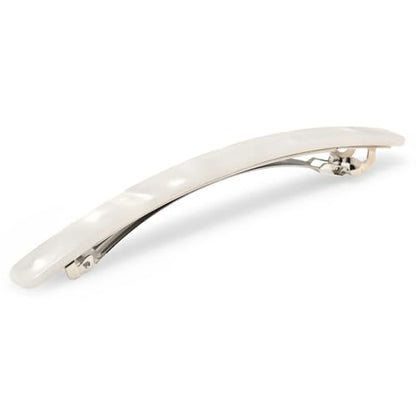 French Amie Long and Thin Frost White Large 4 Inch Hair Clip Barrette | Handmade Automatic Clasp For Women Girls Teens Adults Everyday Style - color: Frost White