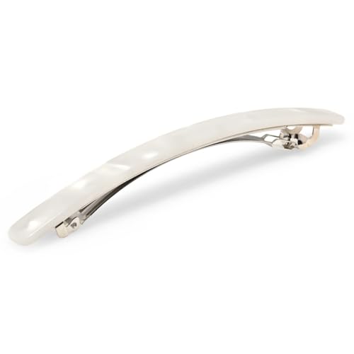 French Amie Long and Thin Frost White Large 4 Inch Hair Clip Barrette | Handmade Automatic Clasp For Women Girls Teens Adults Everyday Style - color: Frost White
