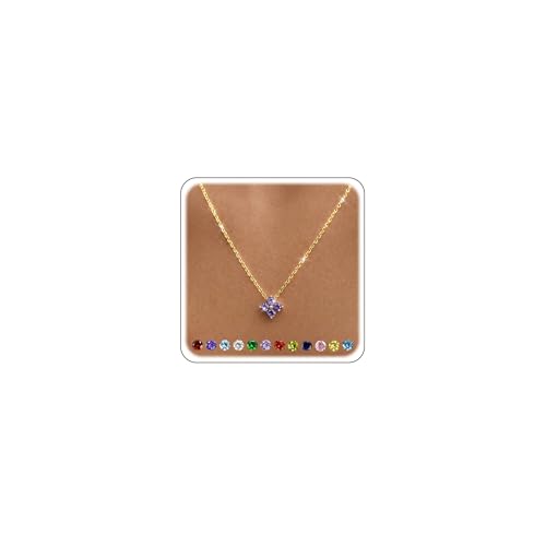 Calimt Dainty Clover Birthstone Gold Necklace for Women CZ 14K Gold Plated | Non Tarnish,Diamond Pendant Necklace,Trendy adjustable necklace,stack CZ Necklace, Bridesmaid Birthday prom Christmas Gift - color: Violet