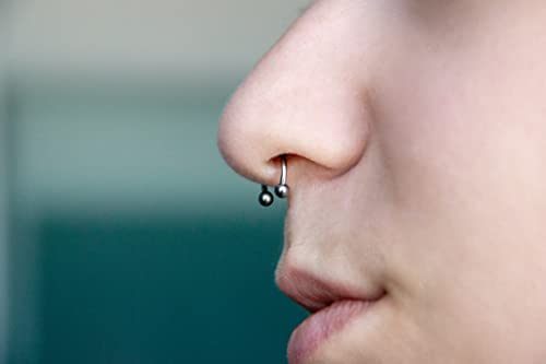 D.Bella 16G 14G Horseshoe Rings Surgical Steel Nose Septum Horseshoe Hoop Earring Eyebrow Tragus Lip Rings Daith Helix Piercing Jewelry for Women Men 6-12mm Smily Piercing Jewelry - color: 16g-silver-rose gold-black