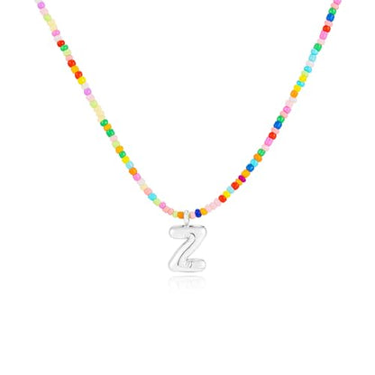VRIUA Colorful Initial Necklaces for Women – Bubble Letter A-Z Necklace Handmade Beaded Necklace Dainty Initial Necklaces for Girls Kids - Teen Girls Gifts Trendy Jewelry - color: Silver, style: Z