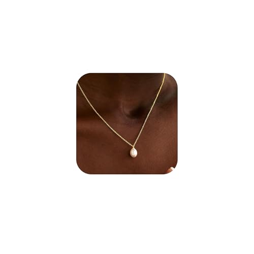 Gold Pearl Necklaces for Women Trendy, 14K Gold Plated Dainty Necklace Simple Layered Pearl Necklaces for Women Trendy Wedding Birthday Jewelry - color: One Pearl necklace