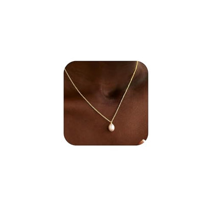 Gold Pearl Necklaces for Women Trendy, 14K Gold Plated Dainty Necklace Simple Layered Pearl Necklaces for Women Trendy Wedding Birthday Jewelry - color: One Pearl necklace