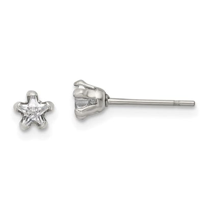 Diamond2Deal Stainless Steel Polished 4mm Star Cubic Zirconia Stud Earrings Len-0.18 In, Wid-0.19 In