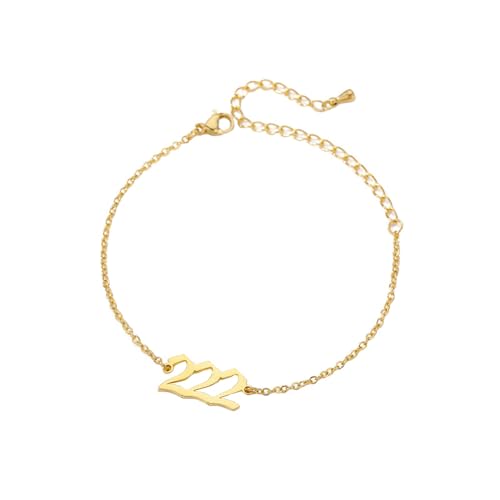 PAURO Women's Angel Number Bracelet Ankle Anklet Chain Adjustable | Stainless Steel, Minimalist Numerology Spiritual Statement Jewelry Gift - color: Gold 222, 5.5+2.8inch