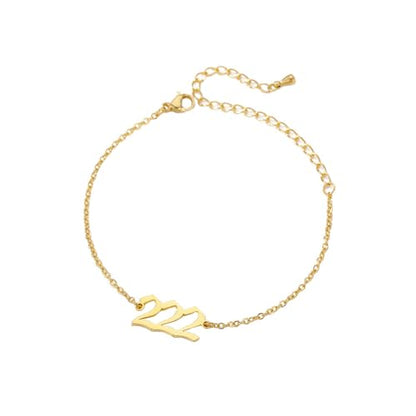 PAURO Women's Angel Number Bracelet Ankle Anklet Chain Adjustable | Stainless Steel, Minimalist Numerology Spiritual Statement Jewelry Gift - color: Gold 222, 5.5+2.8inch
