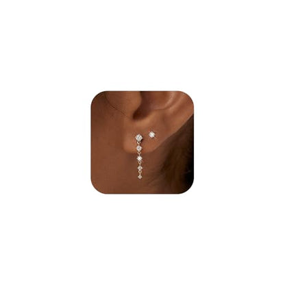NIXMAX Gold/Silver CZ Dangle Hoop Earrings Set for Women Drop Earrings | 14K Gold Silver Plated，Cartilage Earrings Stack Set for Multiple Piercing,Huggie Earrings,Hypoallergenic,Jewelry Gifts - style: GD-cz tassel set-2 Pairs