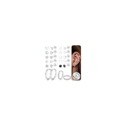 G23 Implant Grade Titanium Flat Back Earrings for Women | Hypoallergenic Hoop Huggie Earring Studs Stack Opal 5A CZ Astm F136 Titanium Earring Sets