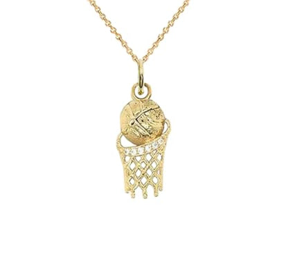 Takar Basketball Hoop Pendant Necklace – 925 Sterling Silver Gold Vermeil with Cubic Zirconia Accents – Sports Jewelry Gift for Basketball Lovers – Made in USA
