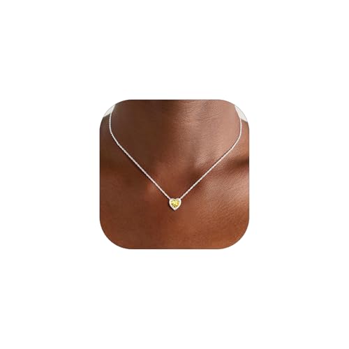 Silvora Heart/Round Birthstone Necklace for Women, Sparkling Crystal Pendant, Dainty Birth Month Jewelry, Adjustable 16"+2" Chain - color: Silver, style: November Heart