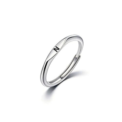 Thin Stacking Initial Rings for Women Stackable Plain Letter Ring Open Adjustable Silver Capital Alphabet Letter Band Ring - color: N