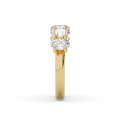 Houston Diamond District 1 to 6 CT Lab Grown Oval Cut Diamond 5 Stone Band | 14K White Gold Anniversary Band Five Stone Stackable Wedding Ring in Solid Gold E-F Color VS Quality - color: 14K Yellow Gold, size: 9