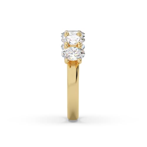 Houston Diamond District 1 to 6 CT Lab Grown Oval Cut Diamond 5 Stone Band | 14K White Gold Anniversary Band Five Stone Stackable Wedding Ring in Solid Gold E-F Color VS Quality - color: 14K Yellow Gold, size: 4