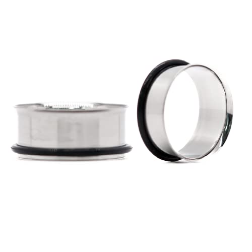 Forbidden Body Jewelry 12G-1 Inch Surgical Steel Single Flared Tunnel Plugs Plus O-Ring, Choose Pcs/Gauge - style: 2pcs: 25mm (1")